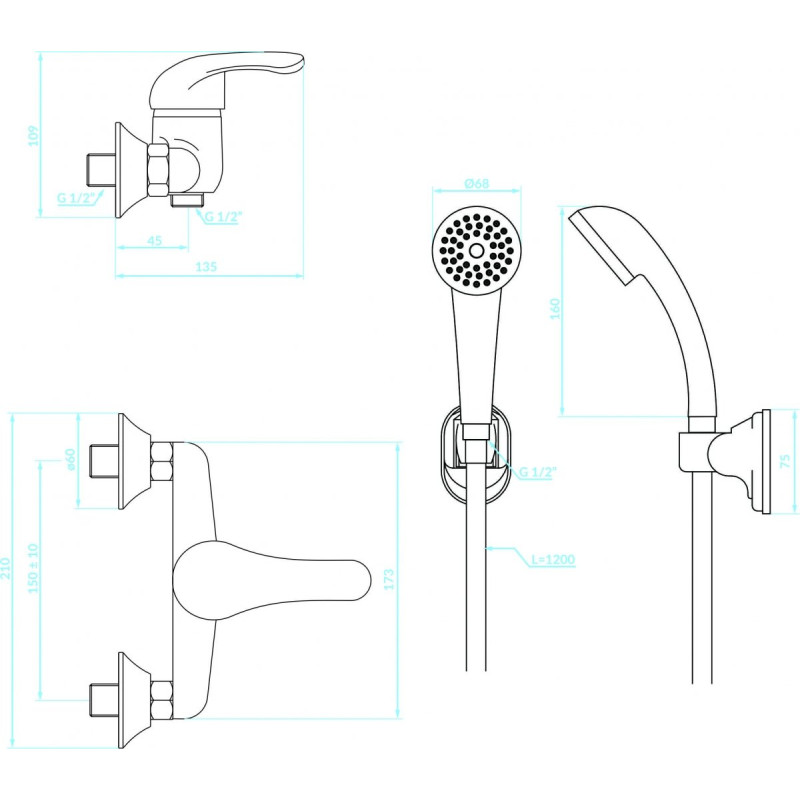 Kuchinox Pedro bateria natryskowa ścienna chrom