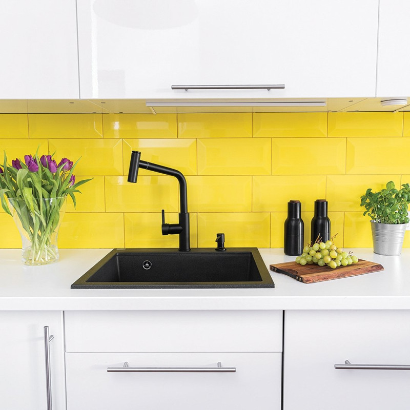 Nowoczesny zlewozmywak granitowy Laveo TAU 1-komorowy 50x70, czarny, trwały i elegancki