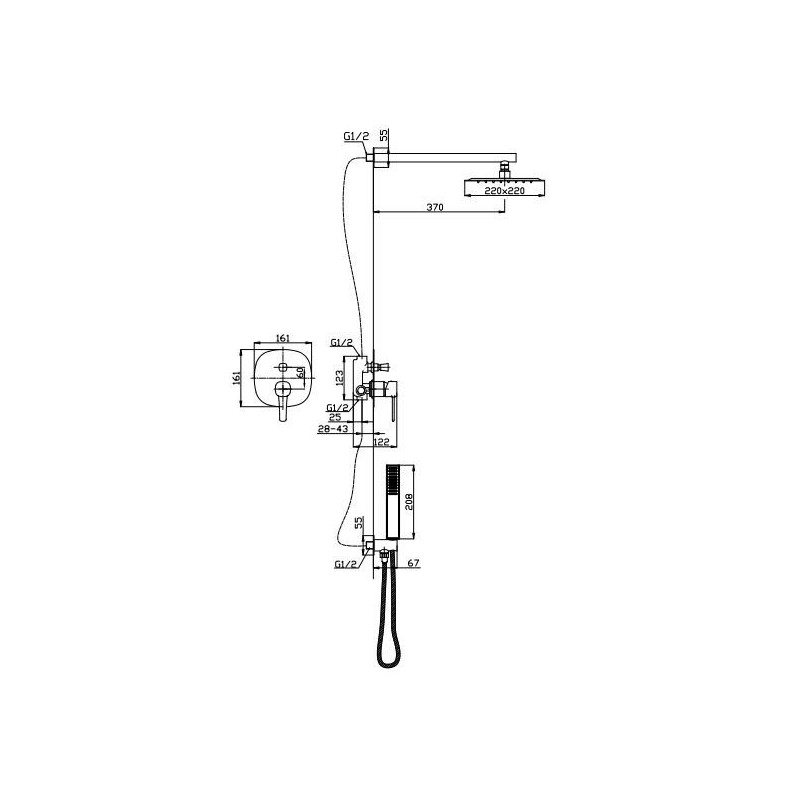 Luksusowy Zestaw Natryskowy Glamour Złoty z 2-funkcyjną Baterią Podtynkową