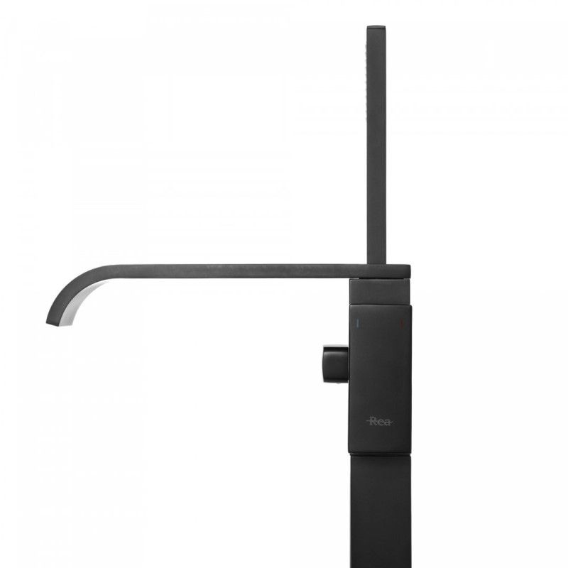 Elegancka Czarna Bateria Wannowa Carat montowana na podłodze