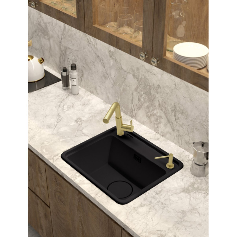 Stylowy Zlewozmywak Granitowy Deante MOMI 1-komorowy z Ociekaczem 55x44 cm - Klasyka w Nero