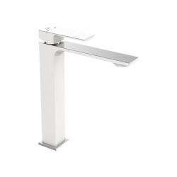 Stylowa wysoka bateria umywalkowa AMPER biały/chrom - Nowoczesny design BAM 62ND