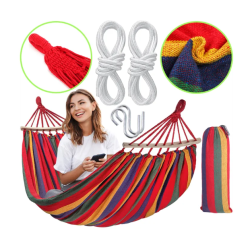 Hamak Dwuosobowy z Poprzeczką w Kolorze Czerwonym - Relaks w Ogrodzie!