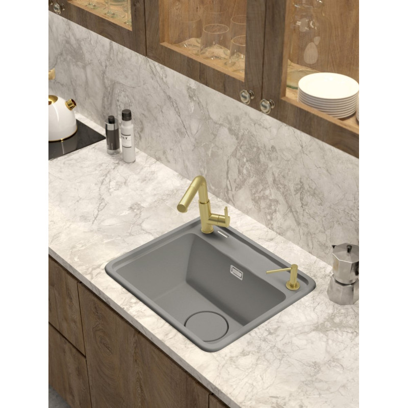 Granitowy Zlewozmywak MOMI 1-komorowy z Ociekaczem 55x44 w Szarym Metalu - Elegancja w Kuchni