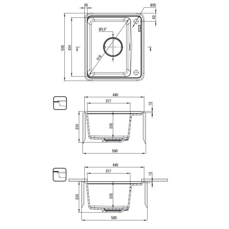 Granitowy Zlewozmywak MOMI 1-komorowy z Ociekaczem 55x44 w Szarym Metalu - Elegancja w Kuchni