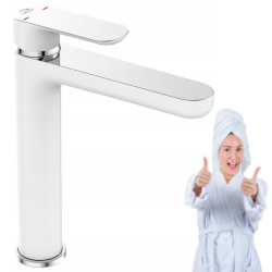 Elegancka bateria umywalkowa LAVEO TONDO z funkcją klik-klak - chrom/biała!