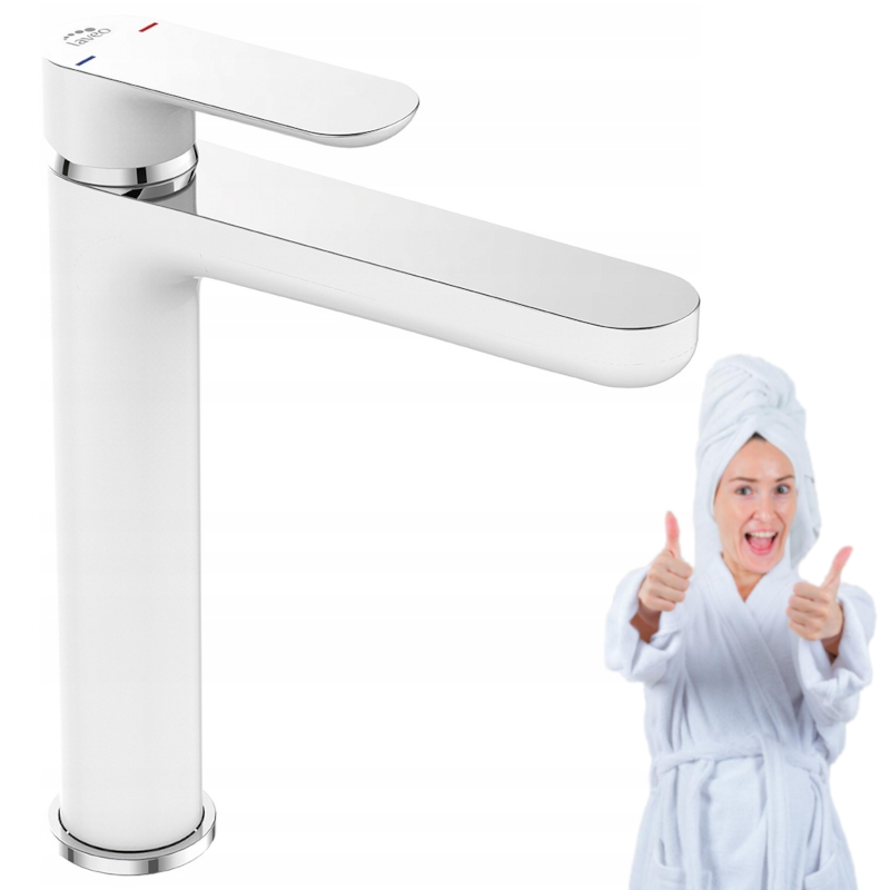 Elegancka bateria umywalkowa LAVEO TONDO z funkcją klik-klak - chrom/biała!