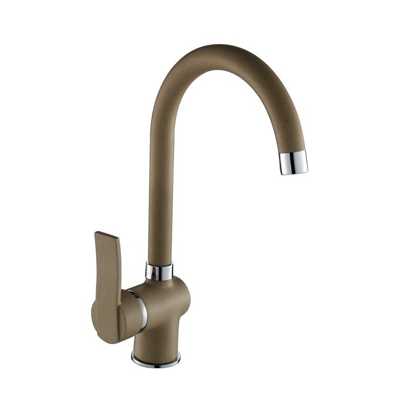 Madera Elegance - Bateria Jednouchwytowa Beżowy Granit z Ruchomą Wylewką