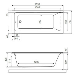 Savia wanna prostokątna 170x70 cm, biały połysk