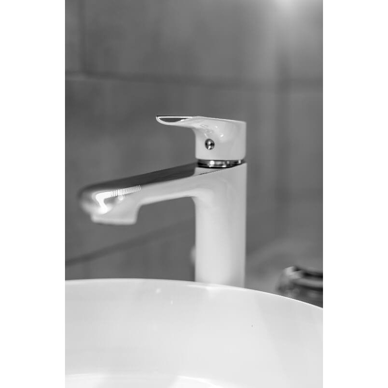 Laveo Alea bateria umywalkowa stojąca nablatowa biała/chrom