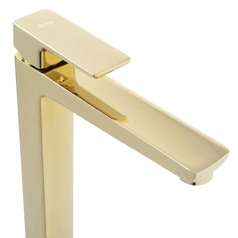 Elegancka złota bateria umywalkowa Orix Rea - wysoki model dla stylowych wnętrz