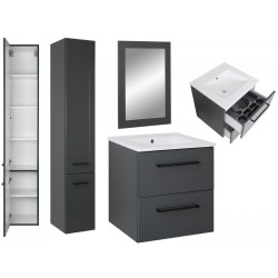 Nowoczesny Zestaw Łazienkowy STELLA: Szafka, Umywalka, Lustro, Słupek - Antracyt