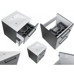 Nowoczesny Zestaw Łazienkowy STELLA: Szafka, Umywalka, Lustro, Słupek - Antracyt