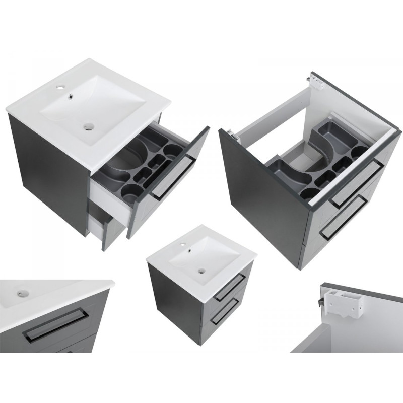 Nowoczesny Zestaw Łazienkowy STELLA: Szafka, Umywalka, Lustro, Słupek - Antracyt