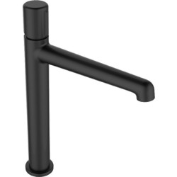 Czarna bateria umywalkowa Pretto z korkiem klik-klak, nowoczesna elegancja w twojej łazience