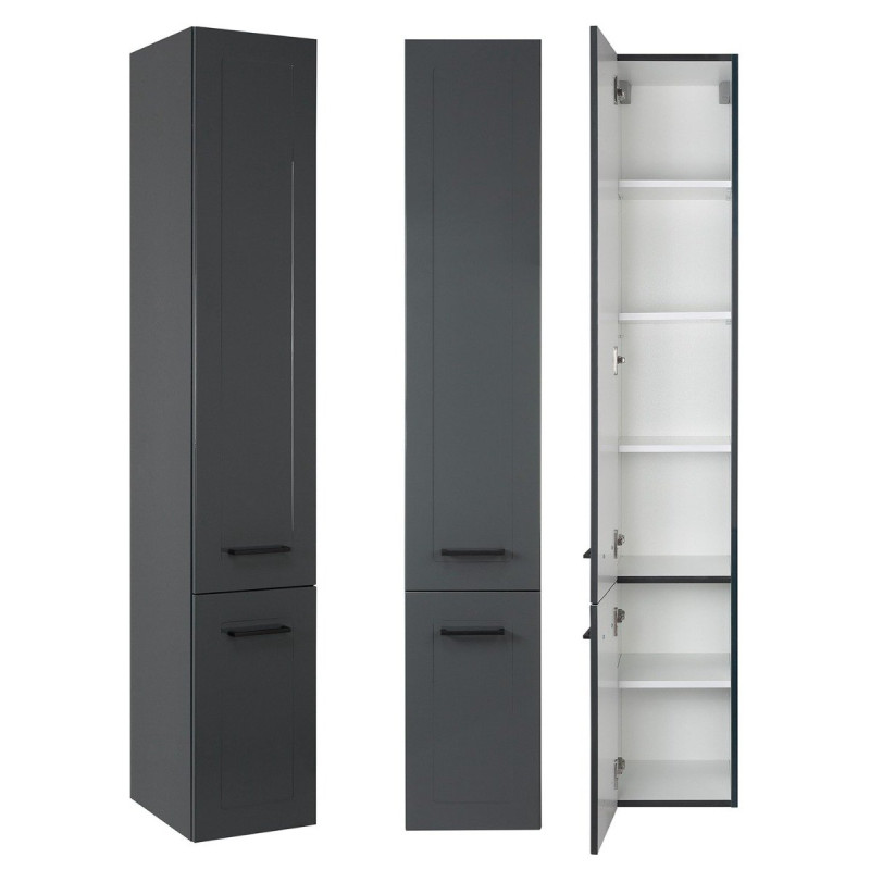 Nowoczesny Zestaw Łazienkowy STELLA: Szafka, Umywalka, Lustro, Słupek - Antracyt