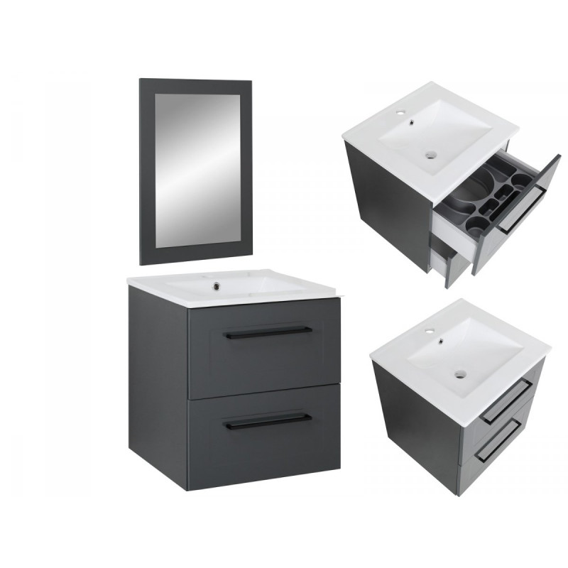 Elegancki Zestaw STELLA: Szafka, Umywalka i Lustro 50 cm, Antracytowy Design