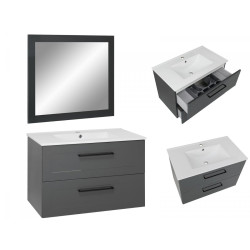 Elegancka Szafka Łazienkowa STELLA 80 cm z Lustrem w Antracytowym Wykończeniu