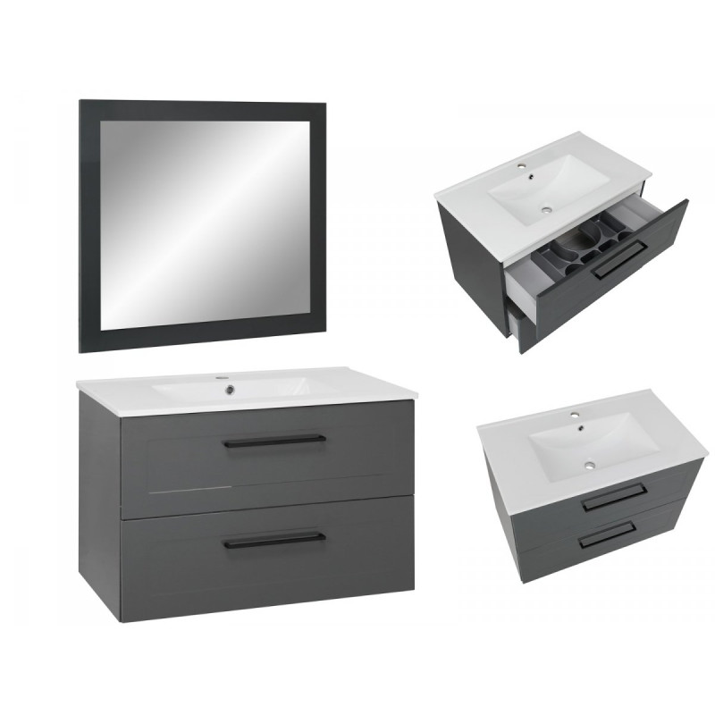 Elegancka Szafka Łazienkowa STELLA 80 cm z Lustrem w Antracytowym Wykończeniu