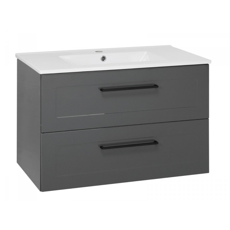 Elegancka Szafka Łazienkowa STELLA 80 cm z Lustrem w Antracytowym Wykończeniu