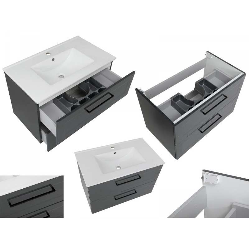 Elegancka Szafka Łazienkowa STELLA 80 cm z Lustrem w Antracytowym Wykończeniu