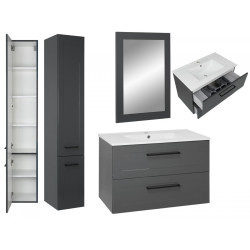 Stylowy Zestaw Mebli Łazienkowych STELLA ANTRACYT 80 - Szafka, Umywalka, Lustro, Słupek!