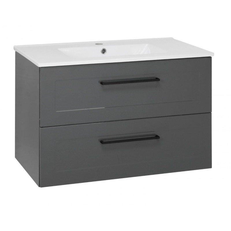 Stylowy Zestaw Mebli Łazienkowych STELLA ANTRACYT 80 - Szafka, Umywalka, Lustro, Słupek!