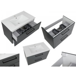 Stylowy Zestaw Mebli Łazienkowych STELLA ANTRACYT 80 - Szafka, Umywalka, Lustro, Słupek!