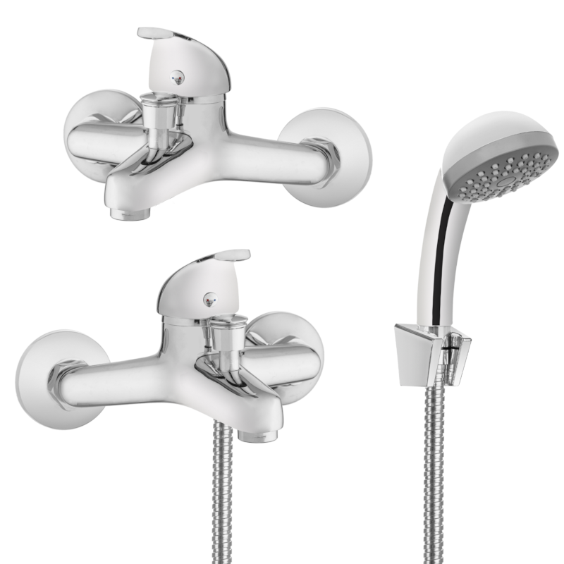 Elegancka Bateria Wannowa Invena PEREA z Chromowanym Zestawem Natryskowym