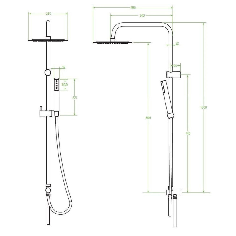 Pretto Chrom – Elegancka Kolumna Natryskowa Ścienna z Deszczownicą Ø250 mm, Antykamień