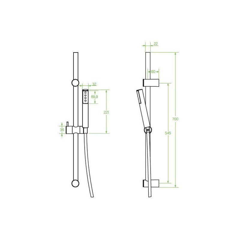 Nowoczesny Zestaw Natryskowy Pretto Grafitowy z Systemem Antyskręt 1500mm