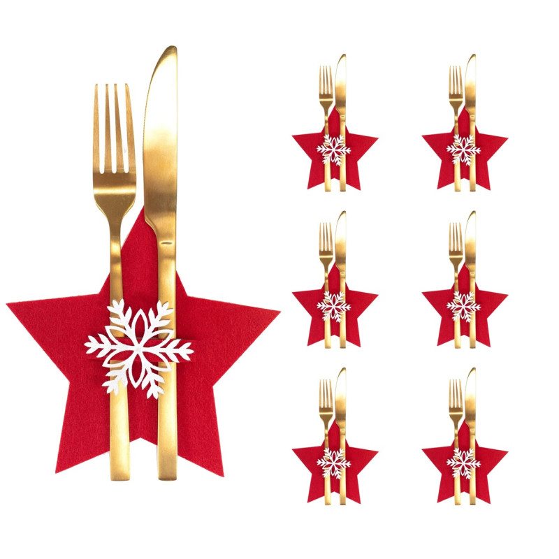 Eleganckie Pokrowce na Sztućce STAR RED - Zestaw 6 sztuk dla Twojego Stołu!