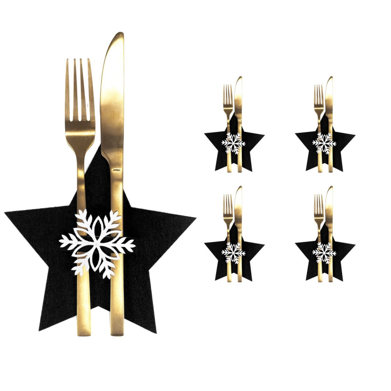 Zestaw Elegancki: Czarny Pokrowiec na Sztućce STAR (4 szt.)