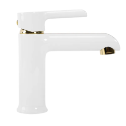 Elegancka Bateria Umywalkowa Melia Biała i Złota - Styl i Klasa dla Twojej Łazienki