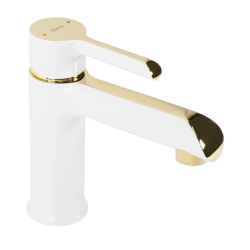 Elegancka Bateria Umywalkowa Melia Biała i Złota - Styl i Klasa dla Twojej Łazienki