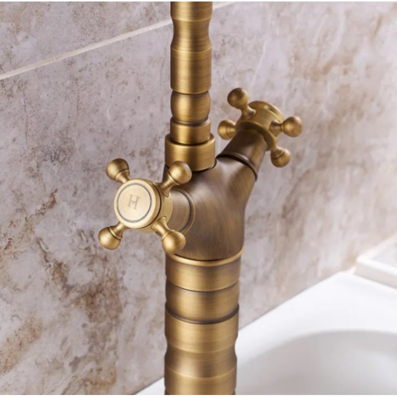 Elegancka Bateria Łazienkowa Rustico Złoto Antyczne Wysoka