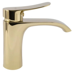 Elegancka, niska bateria umywalkowa Rea Dart w złotym odcieniu - stylowa i funkcjonalna!