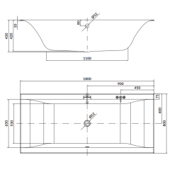 Elegancka Wanno-Prostokatna Cersanit Larga SLIM 180x80 z Syfonem i Nóżkami na Środku