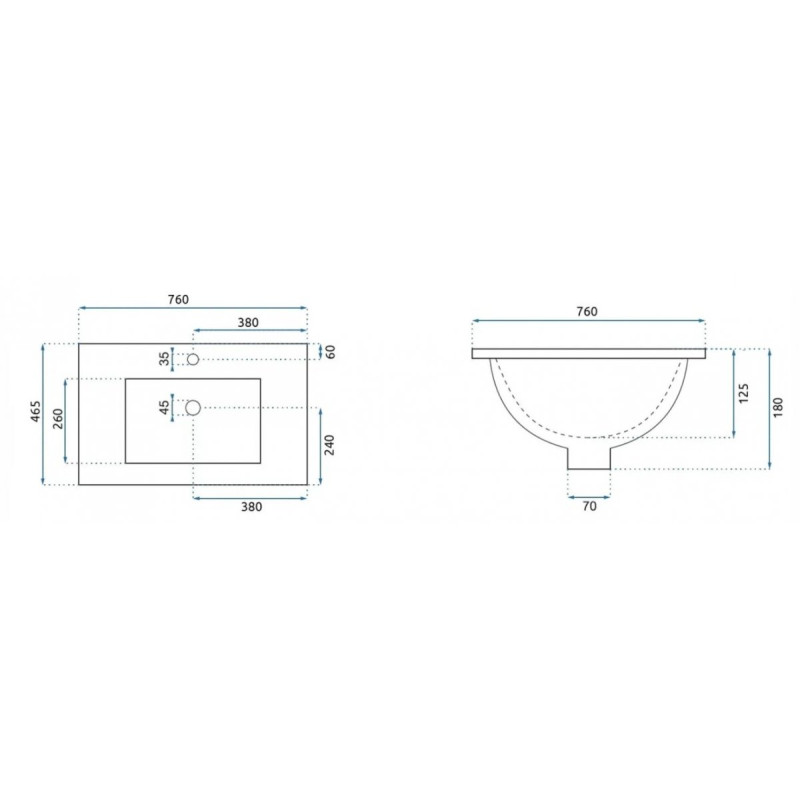 Stylowa Umywalka Dafne 75 - Nowoczesne Wpuszczane Wzornictwo