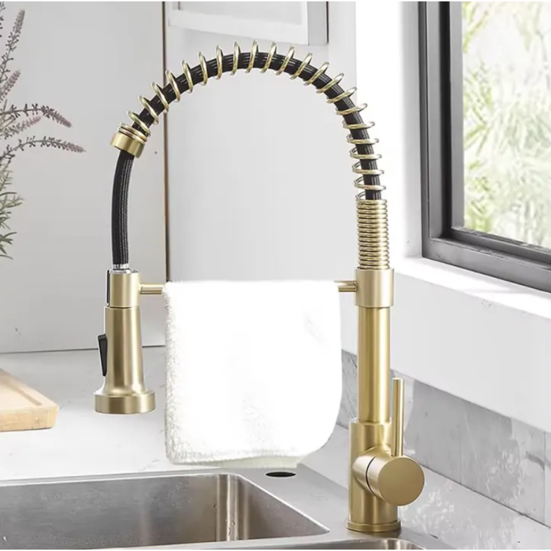 Luksusowa Bateria Zlewozmywakowa Rea Colin z Ruchomą Wylewką w Złocie Szczotkowanym