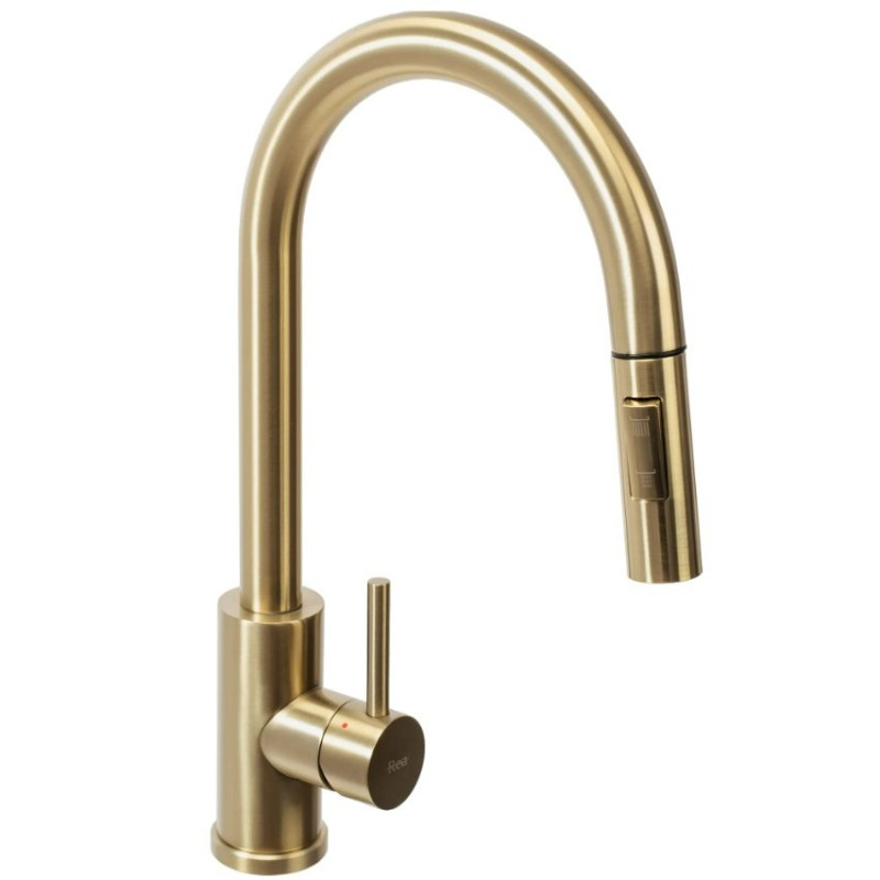 Złota Bateria Kuchenna REA Fresh z Wyciąganą Wylewką - Elegancja i Funkcjonalność