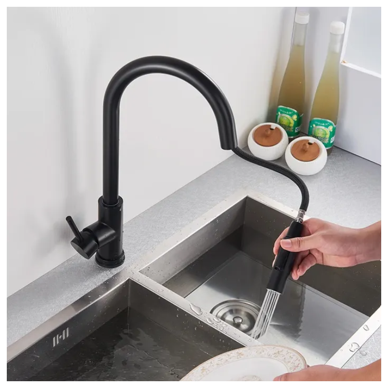 Rea Fresh - Nowoczesna Bateria Kuchenna z Wyciąganą Wylewką, Czarna Elegancja