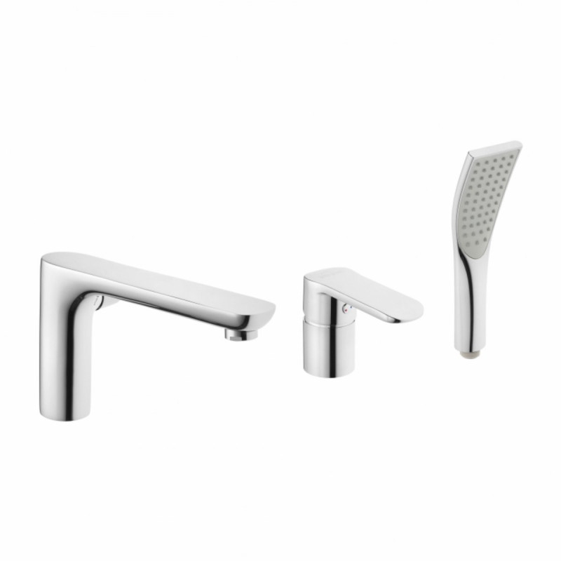 Elegancka bateria wannowa 3-otworowa Siros Invena z wyciąganą wylewką, chromowana