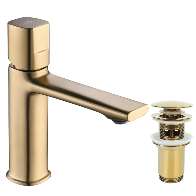 LAVEO Tores - Elegancka Bateria Umywalkowa Złoto Szampańskie z Klik-Klak & Cichą Pracą