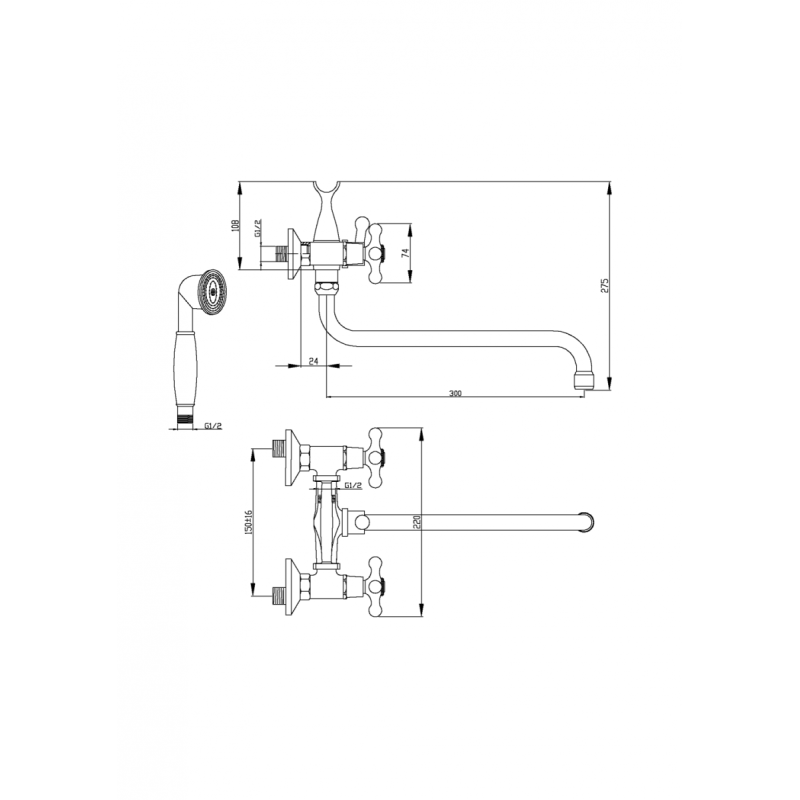 Elegancka bateria wannowa Invena ROMA z chromowanym zestawem natryskowym