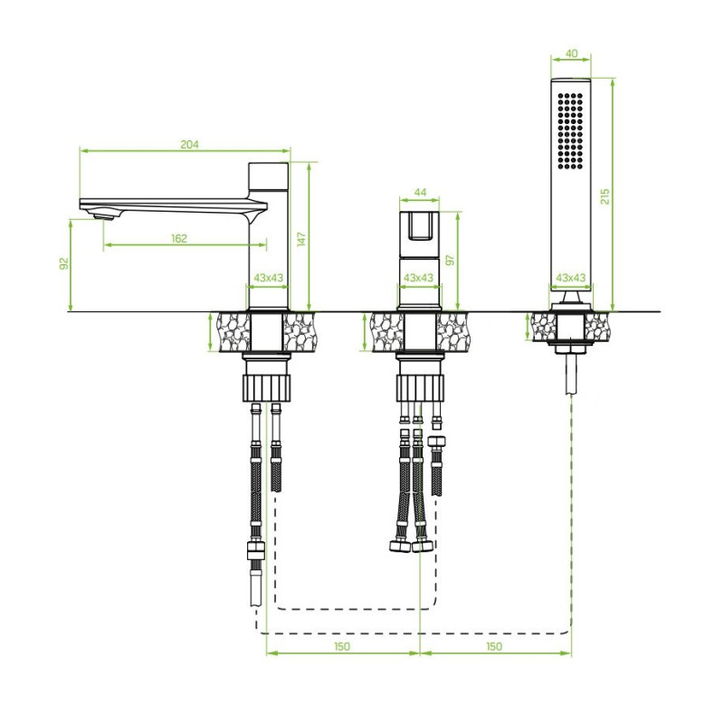 Laveo Tores bateria wannowa stojąca 3-otworowa jednouchwytowa złoto szampańskie