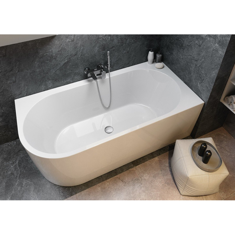 Stylowa wanna narożna Cersanit Crea 170x82 prawa z syfonem chrom, elegancja w bieli