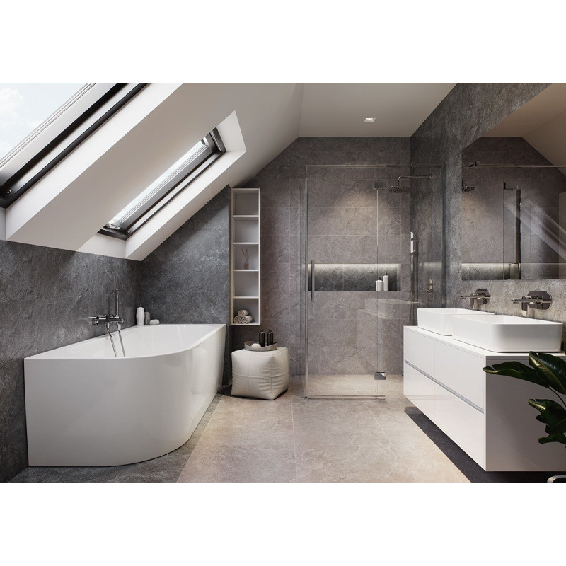 Stylowa wanna narożna Cersanit Crea 170x82 prawa z syfonem chrom, elegancja w bieli