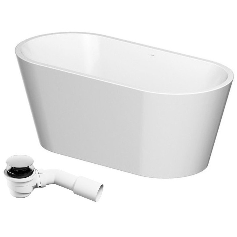 Elegancka wanna wolnostojąca Cersanit Crea 160x75 z chromowanym syfonem – nowoczesny design!