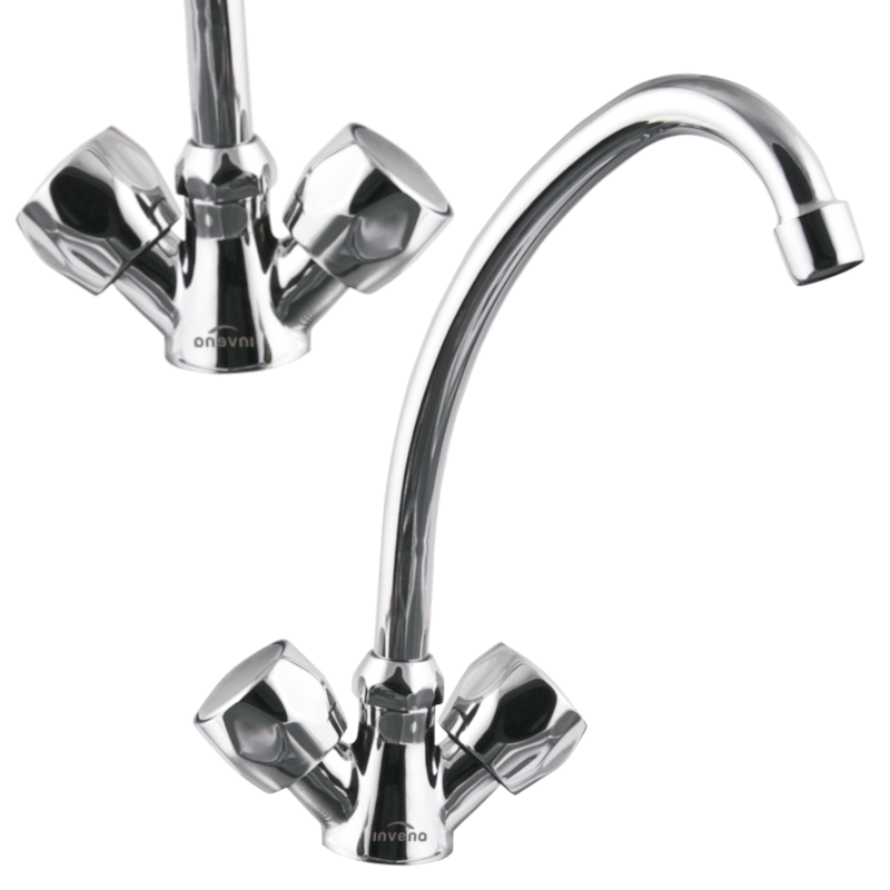 Elegancka bateria Invena Modena chrom zlewozmywak i umywalka